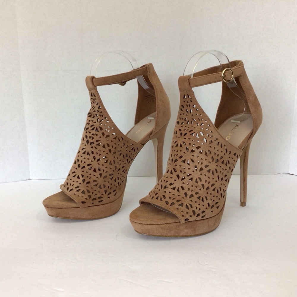 Aldo Light Brown Suede Platform Stiletto Heels, 9
